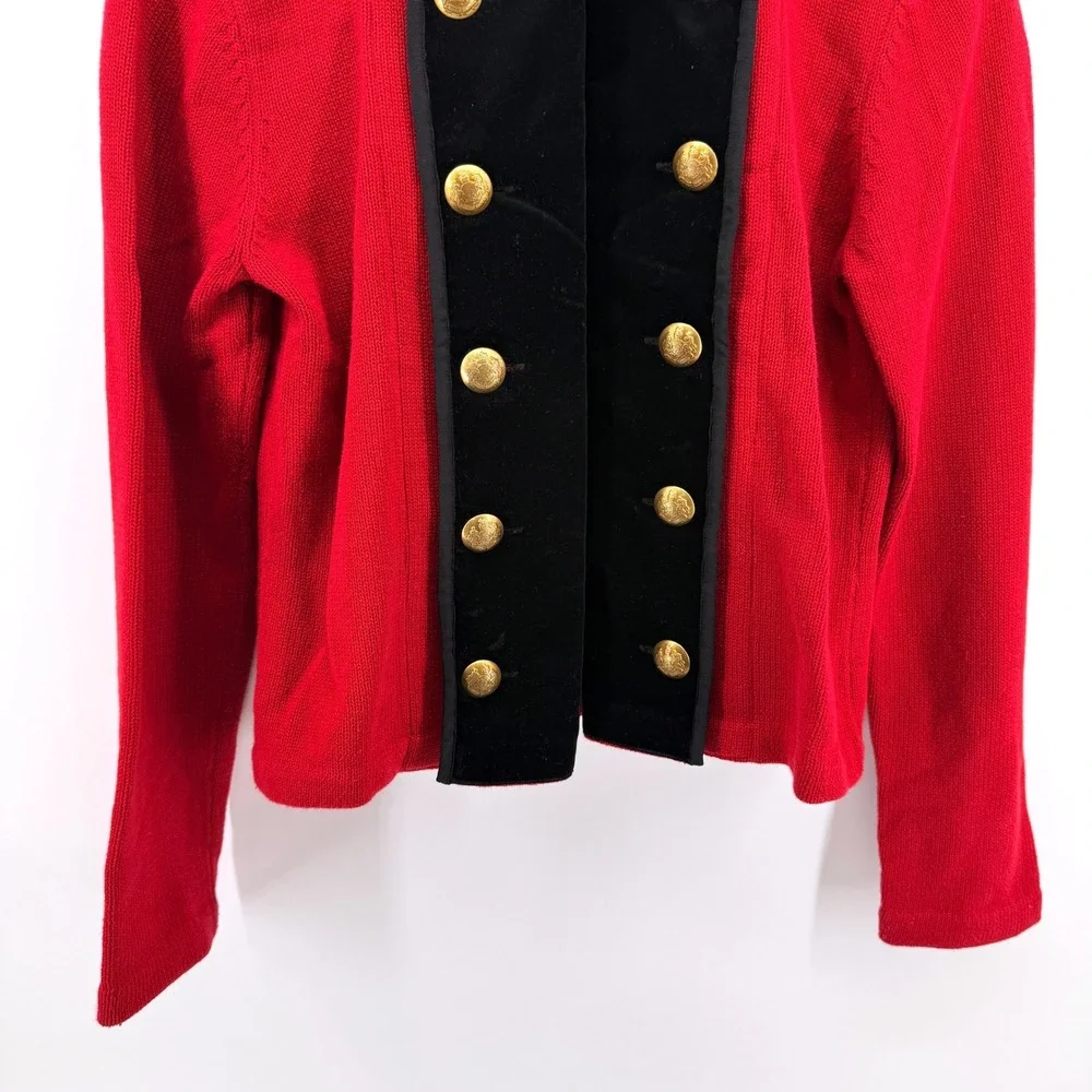 Vtg. Lauren Ralph Lauren Womens Large Pre-Owned Sweater Red Velvet Trim Military